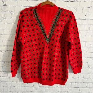 Vintage United Colors of Benetton Red Polka Dot Sweater Made In Italy